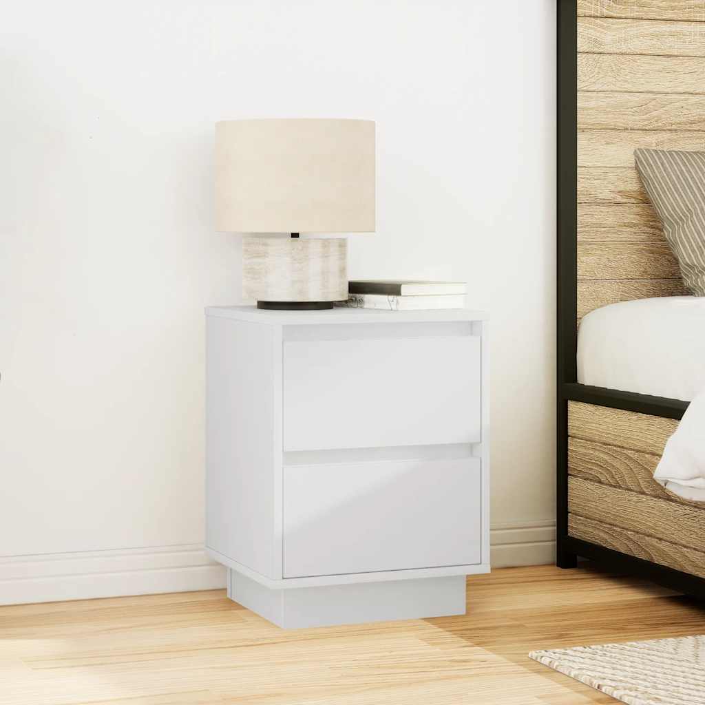 Sengeskab med LED-lys Hvid 38x34x50 cm - Flotthjem