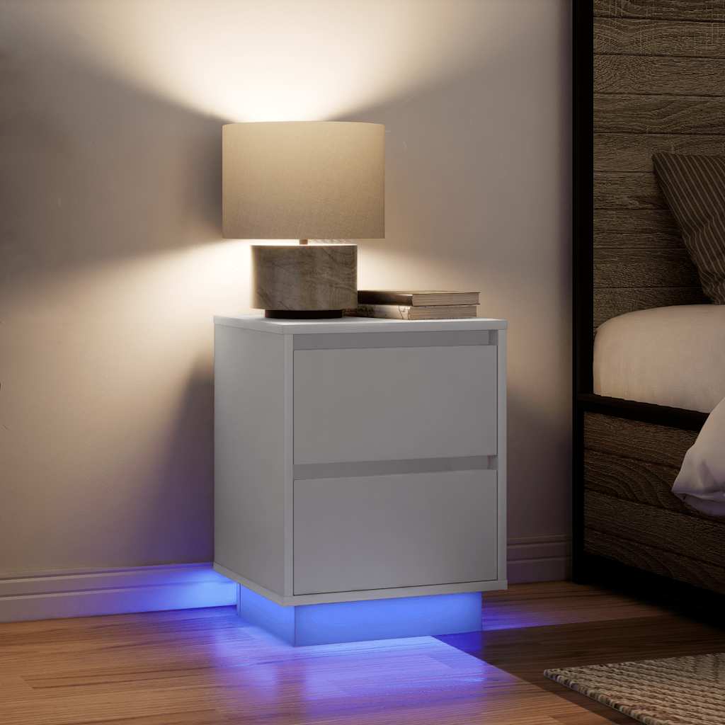 Sengeskab med LED-lys Hvid 38x34x50 cm - Flotthjem