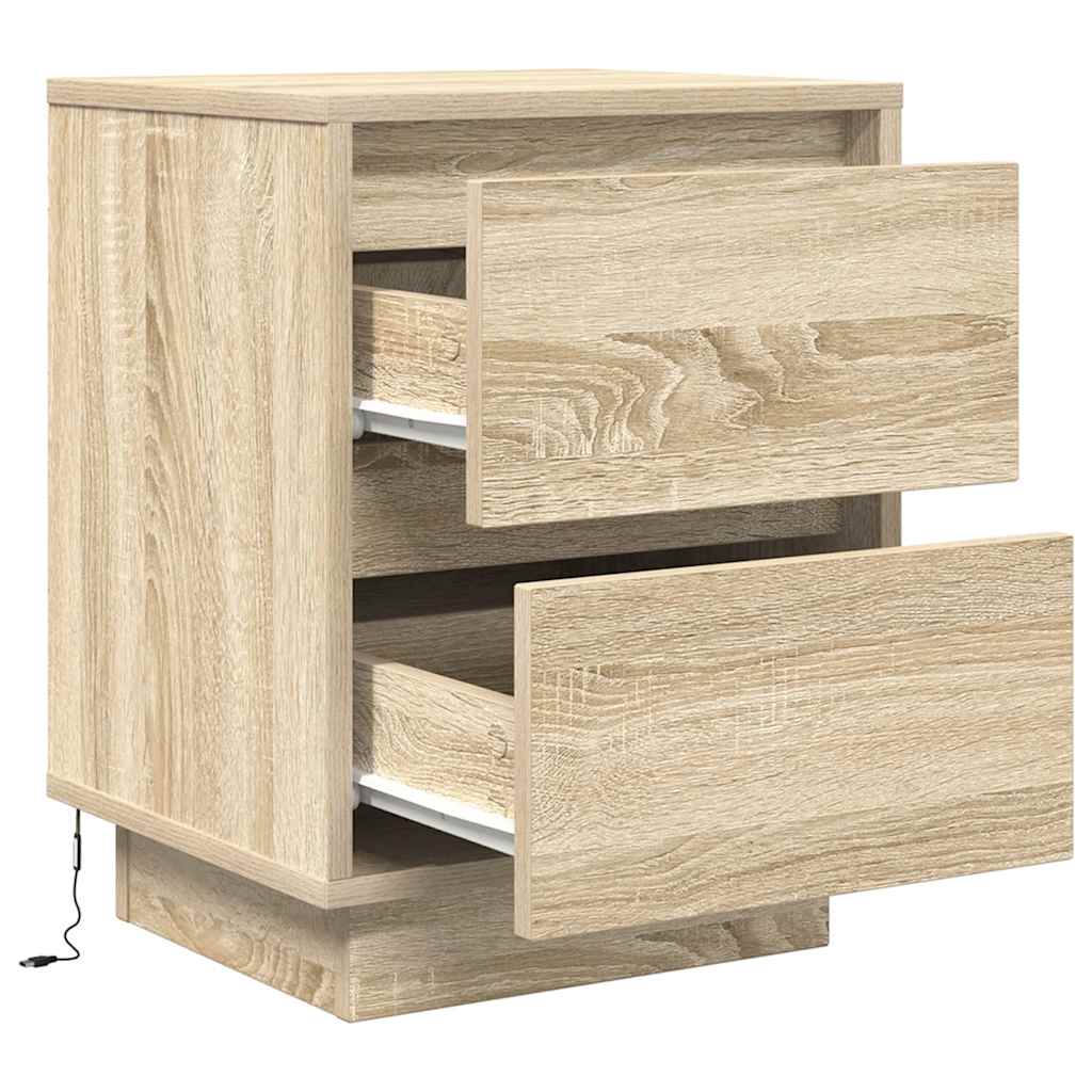 sengeskabe 2 stk. med LED-lys 38x34x50 cm sonoma-eg - Flotthjem