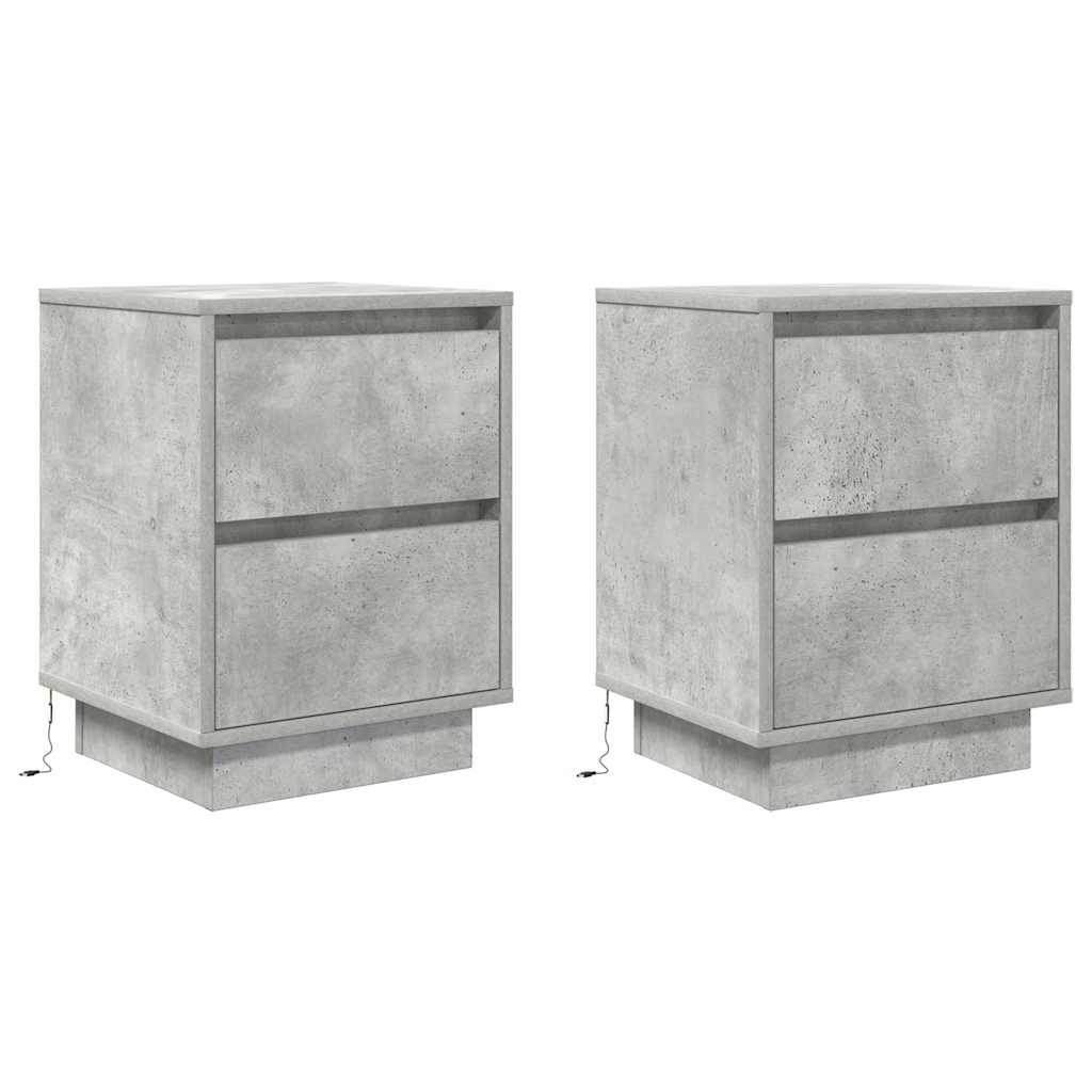 sengeborde 2 stk. med LED-lys 38x34x50 cm betongrå - Flotthjem