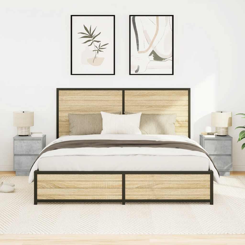 sengeborde 2 stk. med LED-lys 38x34x50 cm betongrå - Flotthjem