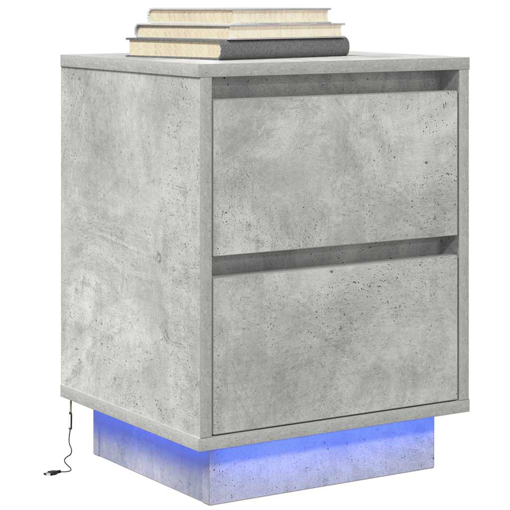 sengeborde 2 stk. med LED-lys 38x34x50 cm betongrå - Flotthjem