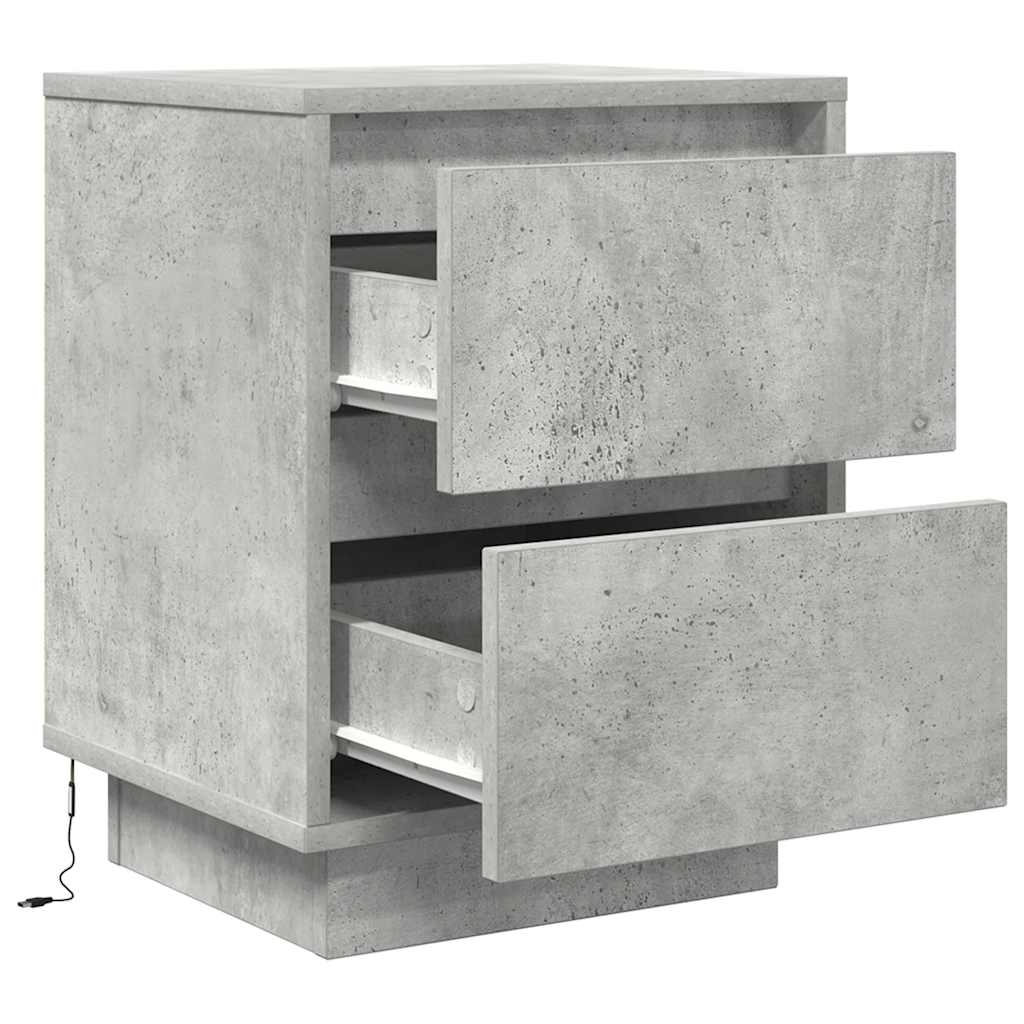 sengeborde 2 stk. med LED-lys 38x34x50 cm betongrå - Flotthjem