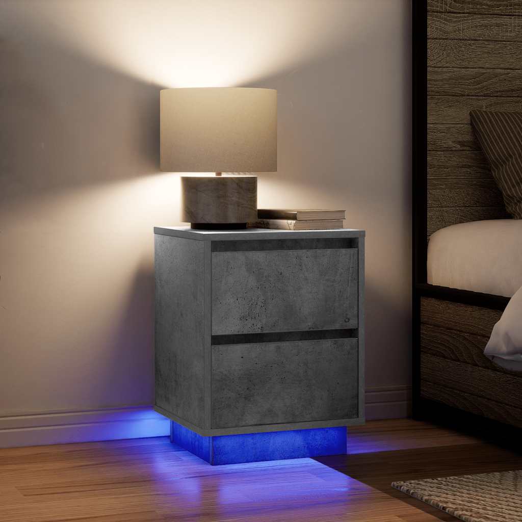 sengeborde 2 stk. med LED-lys 38x34x50 cm betongrå - Flotthjem