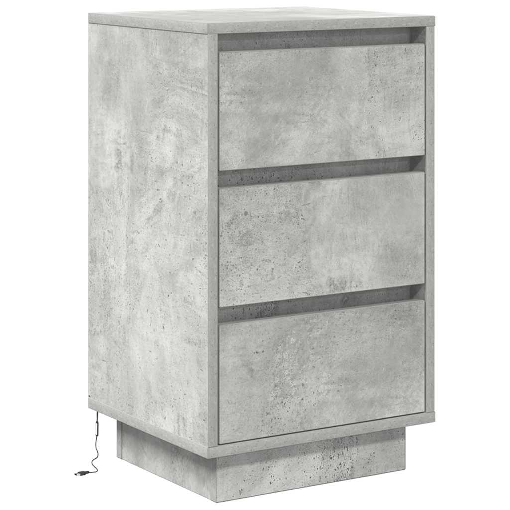 sengeborde med LED-lys 38x34x65 cm betongrå - Flotthjem