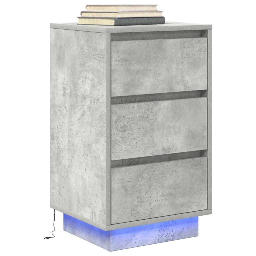 sengeborde med LED-lys 38x34x65 cm betongrå - Flotthjem