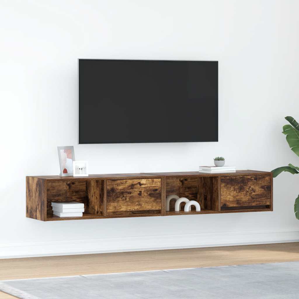 tv-skabe 2 stk. 80x31x25,5 cm konstrueret træ røget egetræ