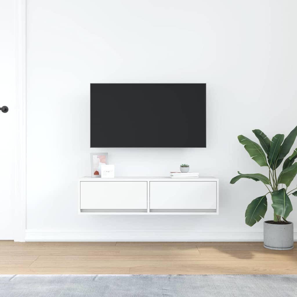 TV-skab med skuffe Hvid 100 x 31 x 25,5 cm Konstrueret træ