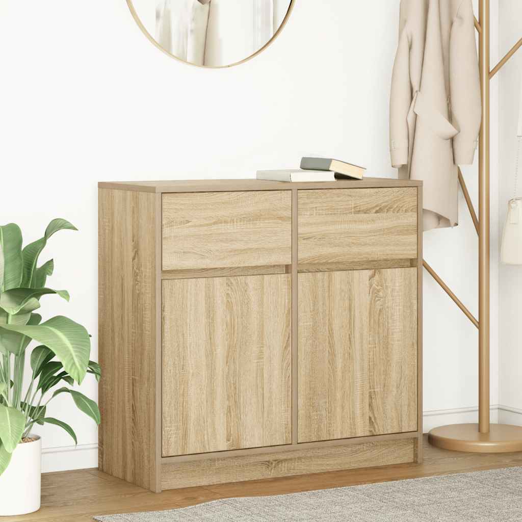 skænk med skuffe 80x34x76 cm konstrueret træ sonoma-eg