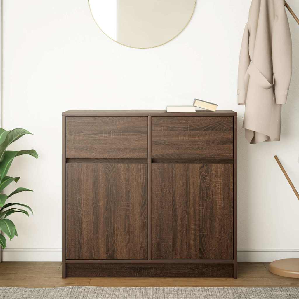 skænk med skuffe 80x34x76 cm konstrueret træ brun egetræ