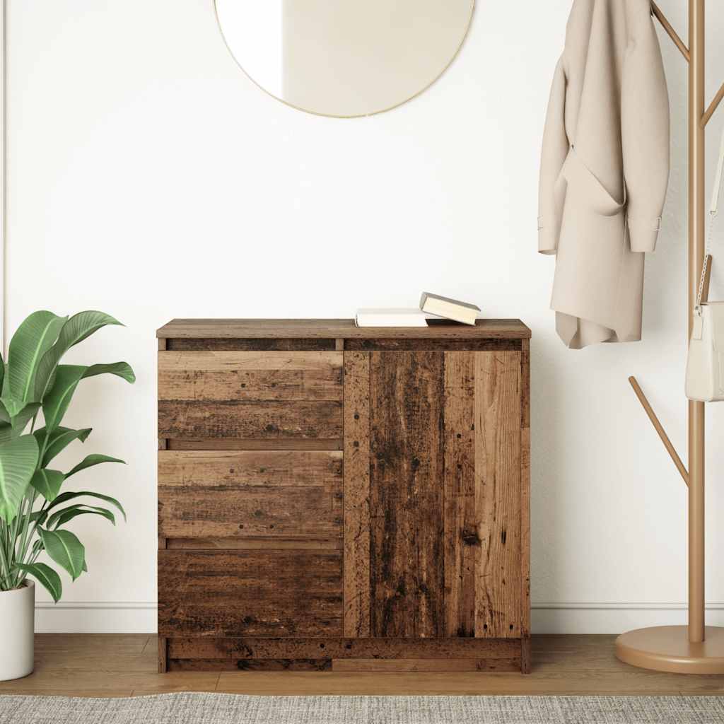 skænk med skuffe 71x35x65 cm konstrueret træ antikt træ