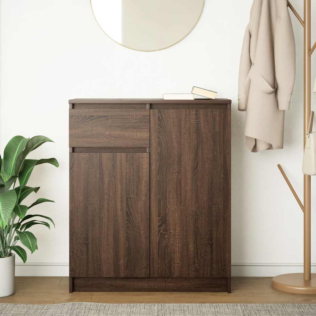 skænk med skuffe 71x35x84 cm konstrueret træ brun egetræ