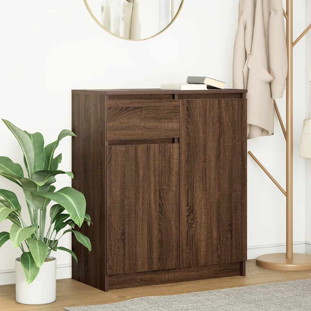 skænk med skuffe 71x35x84 cm konstrueret træ brun egetræ