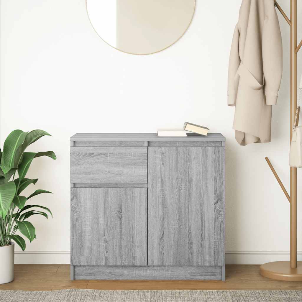 skænk med skuffe 71x35x65 cm konstrueret træ grå sonoma-eg