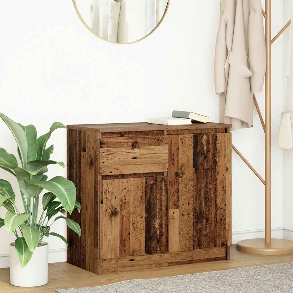 skænk med skuffe 71x35x65 cm konstrueret træ antikt træ