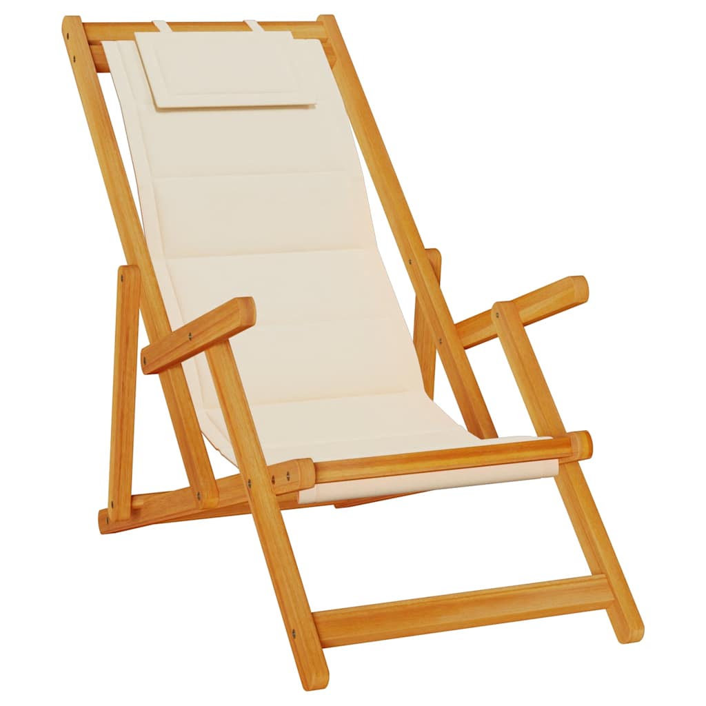 sammenklappelig strandstol med armlæn akacietræ&Textilene creme