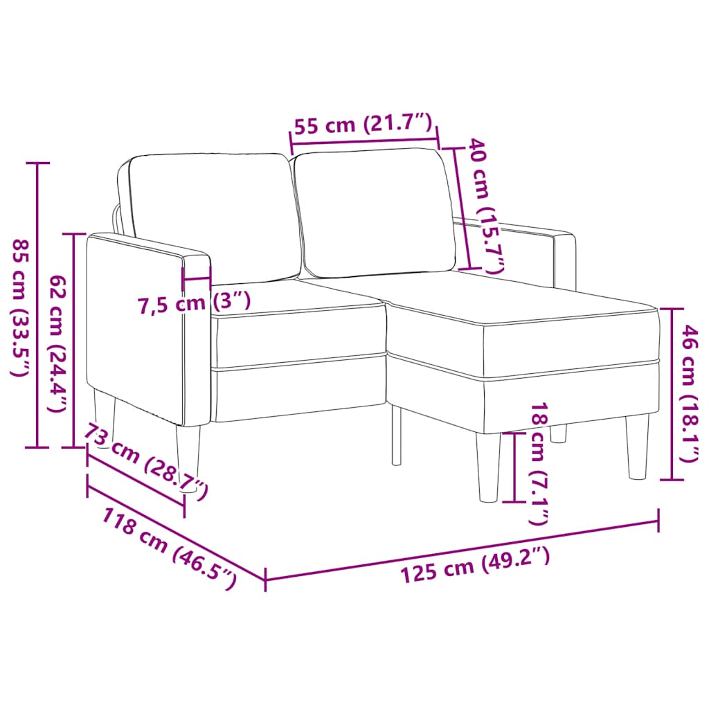 2-personers sofa med chaiselong L-formet 125 cm stof mørkegrå