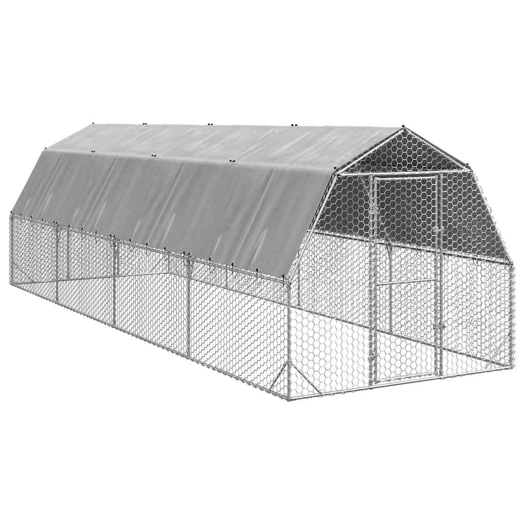 hønsegård med tag 2,5x8x2,25 m galvaniseret stål