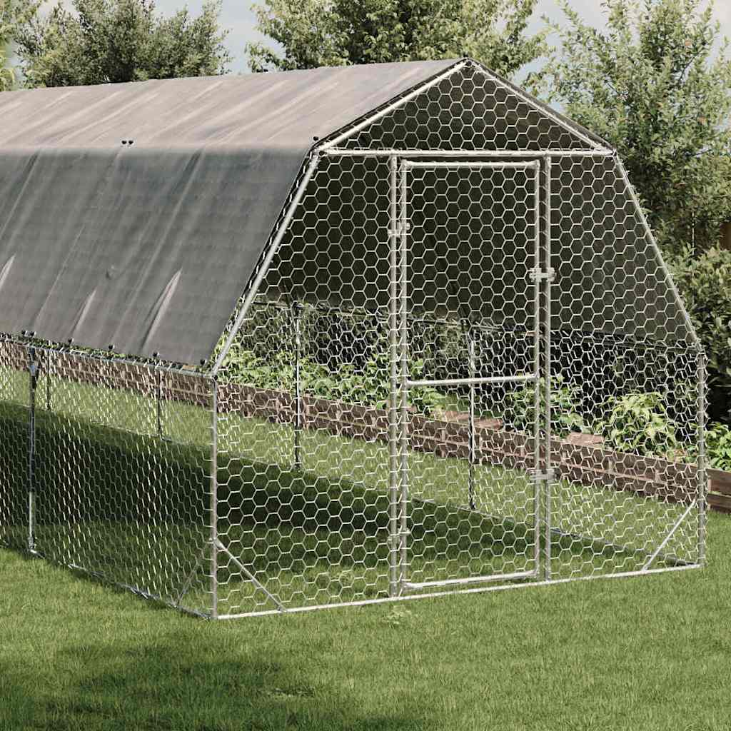 hønsegård med tag 2,5x8x2,25 m galvaniseret stål