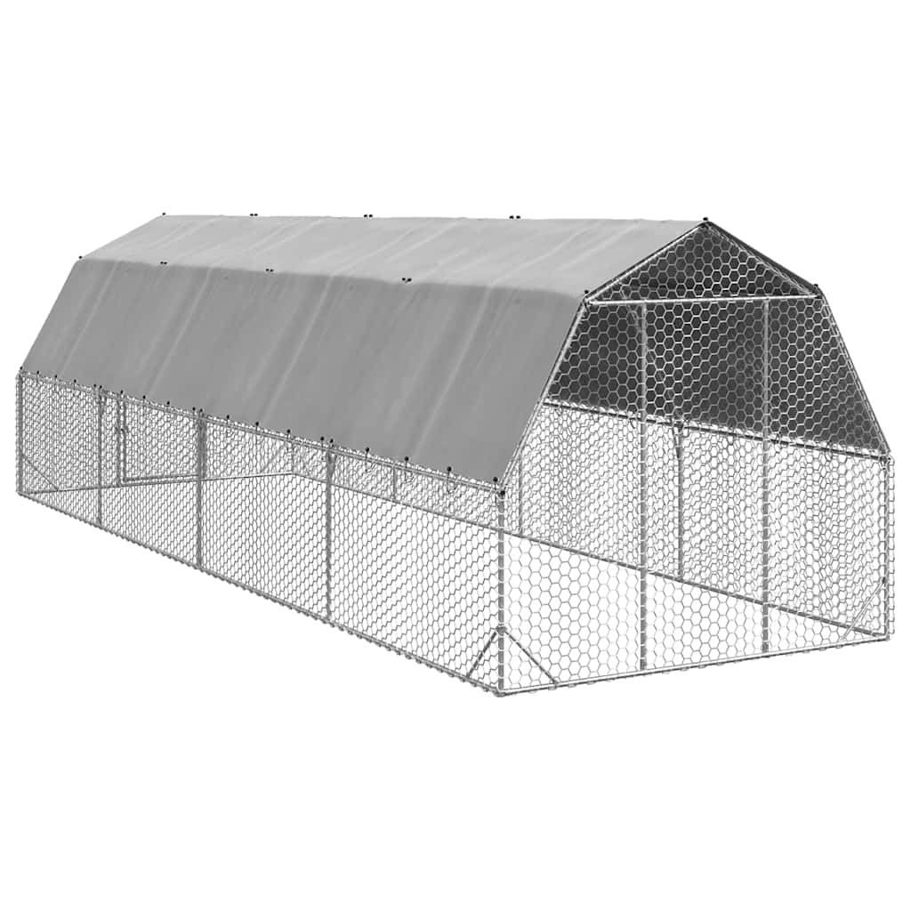 hønsegård med tag 2,5x8x2,25 m galvaniseret stål