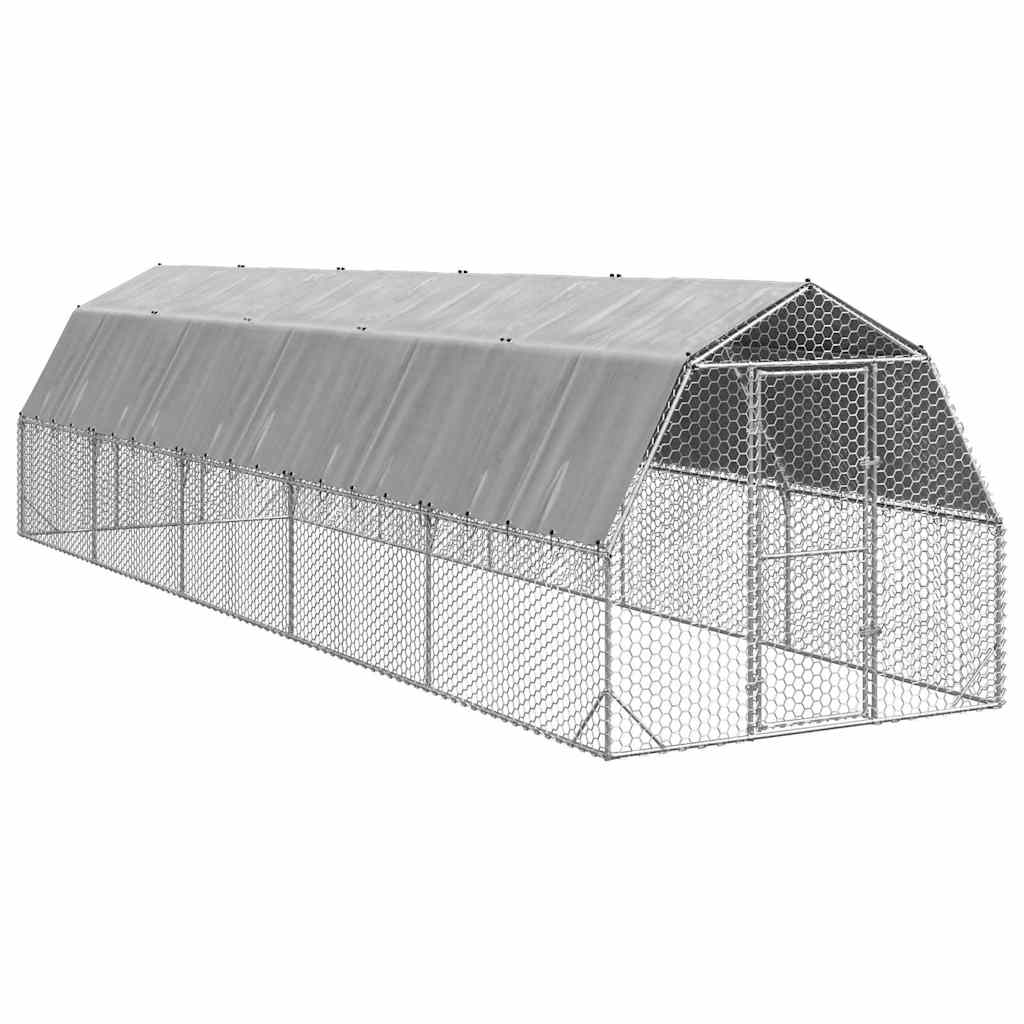 hønsegård med tag 2,5x10x2,25 m galvaniseret stål