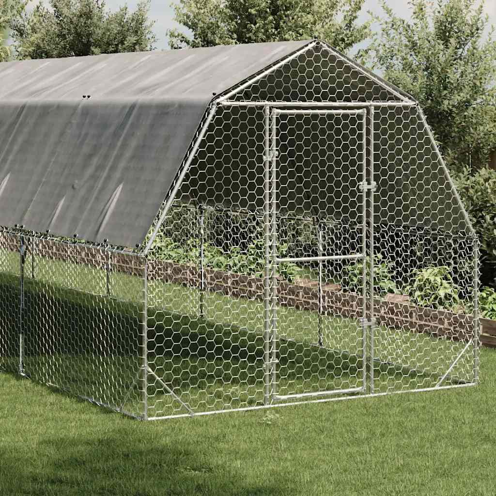 hønsegård med tag 2,5x10x2,25 m galvaniseret stål