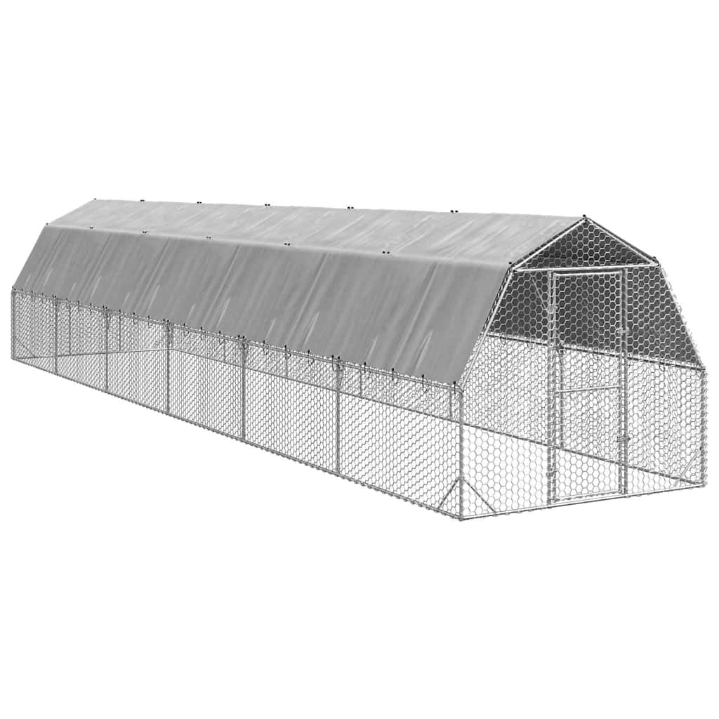 hønsegård med tag 2,5x12x2,25 m galvaniseret stål