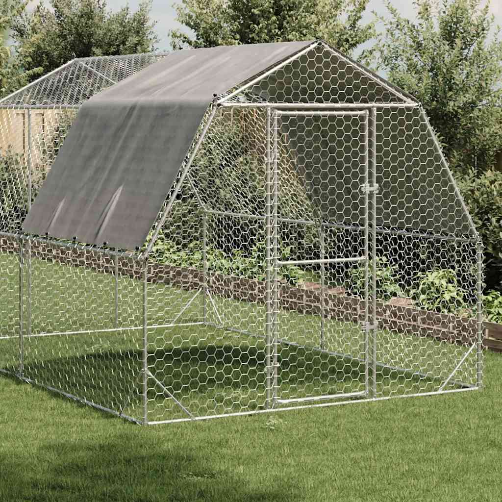 hønsegård med tag 2,5x4x2,25 m galvaniseret stål