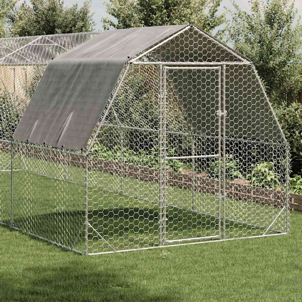 hønsegård med tag 2,5x8x2,25 m galvaniseret stål