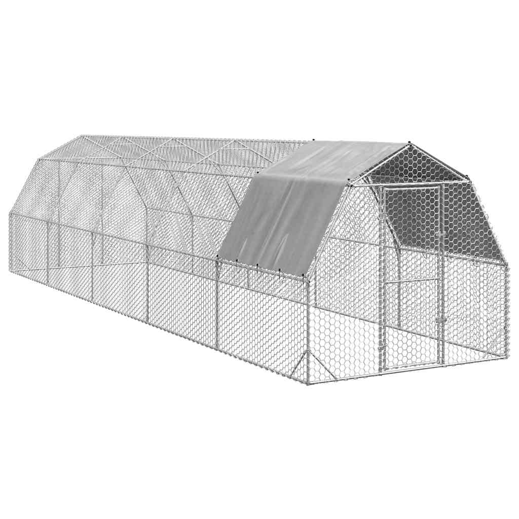 hønsegård med tag 2,5x10x2,25 m galvaniseret stål