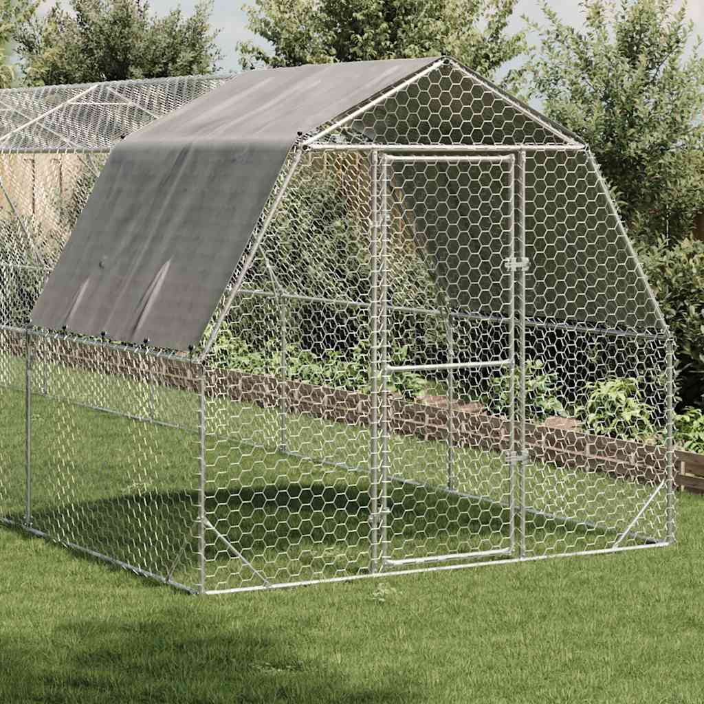 hønsegård med tag 2,5x10x2,25 m galvaniseret stål