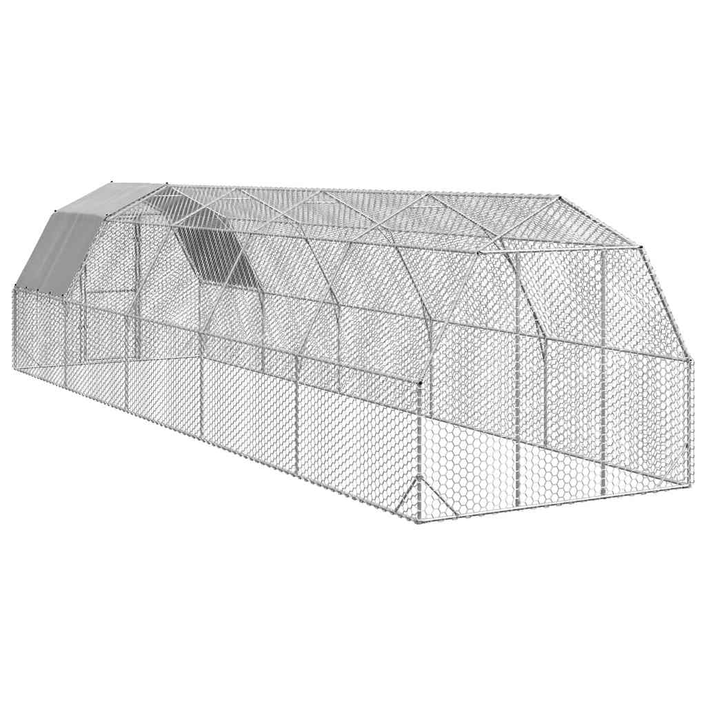 hønsegård med tag 2,5x10x2,25 m galvaniseret stål