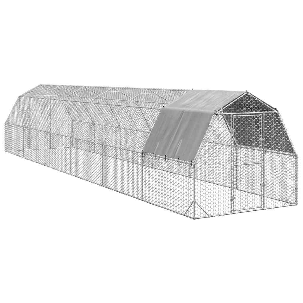 hønsegård med tag 2,5x12x2,25 m galvaniseret stål