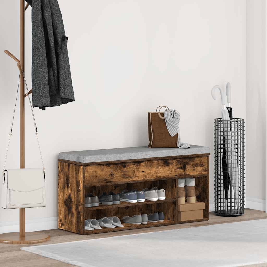 skobænk 102x30,5x45 cm konstrueret træ røget egetræsfarve