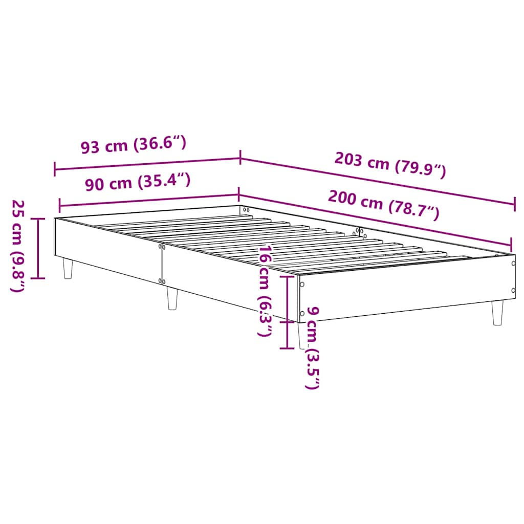 sengeramme uden madras 90x200 cm konstrueret træ hvid