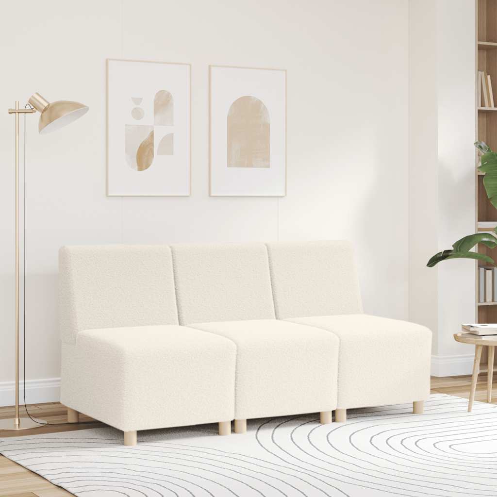 modulær sofa uden armlæn cremefarvet 55 cm krøllet uldlignende stof
