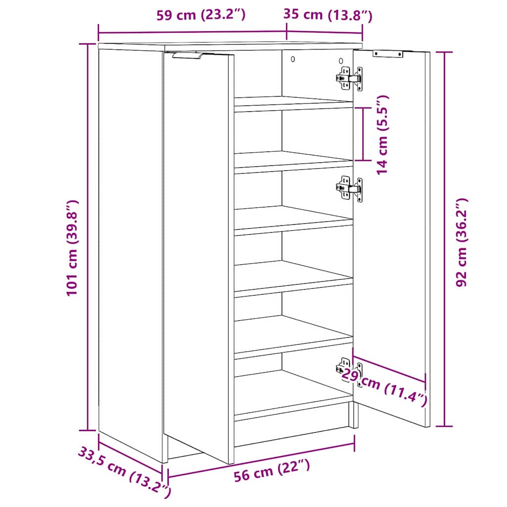 Skoskab med hylde Sort eg 59 x 35 x 100 cm Konstrueret træ