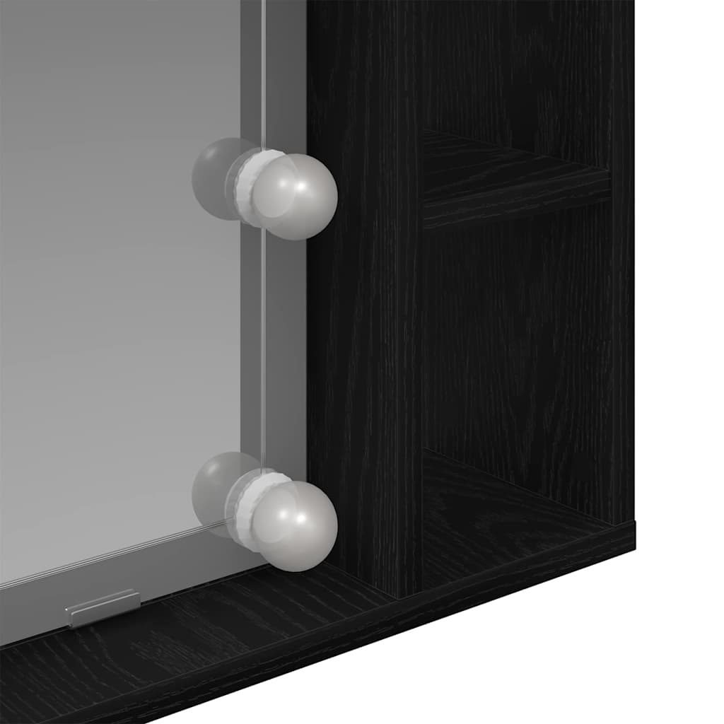 Spejlskab med spejllys Sort eg 76 x 15 x 55 cm Konstrueret træ