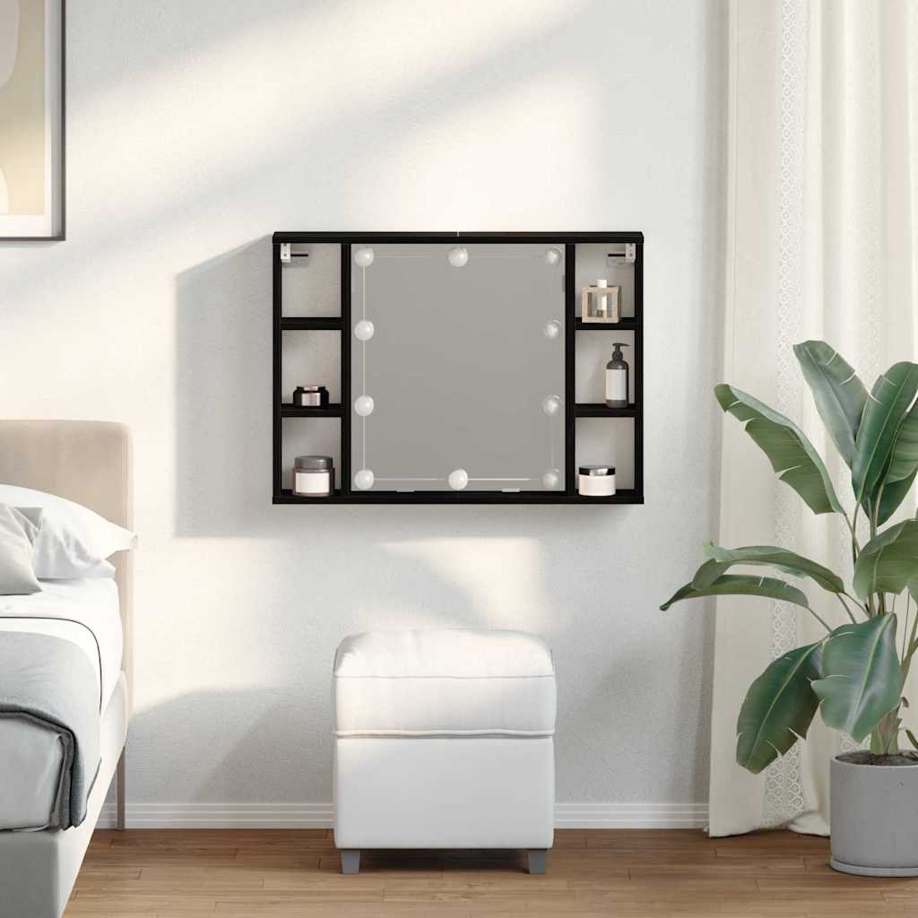 Spejlskab med spejllys Sort eg 76 x 15 x 55 cm Konstrueret træ