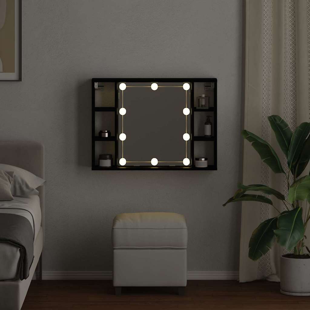 Spejlskab med spejllys Sort eg 76 x 15 x 55 cm Konstrueret træ