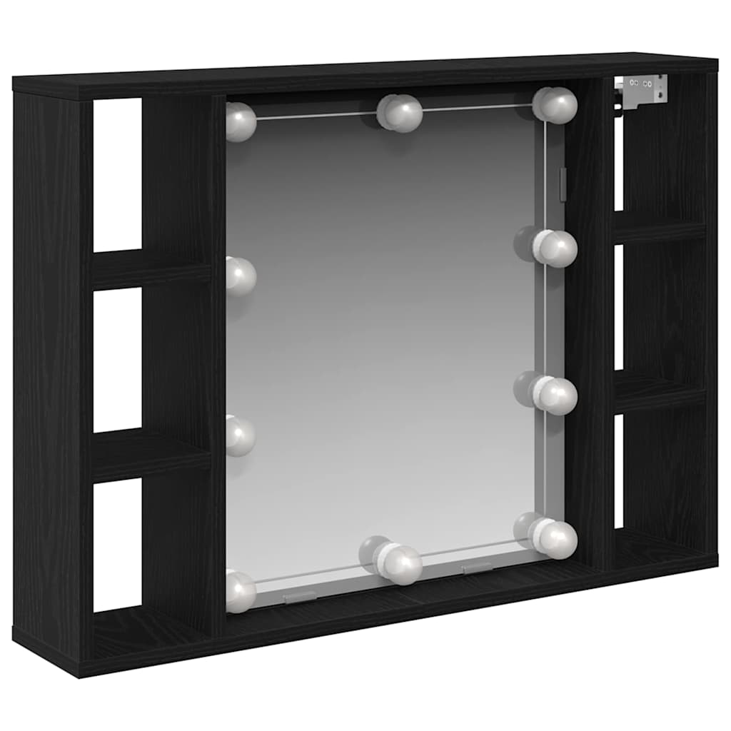 Spejlskab med spejllys Sort eg 76 x 15 x 55 cm Konstrueret træ