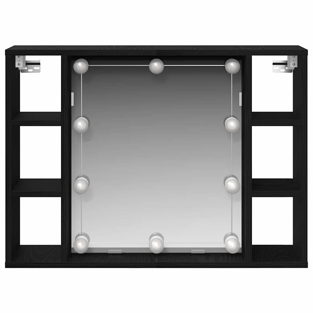 Spejlskab med spejllys Sort eg 76 x 15 x 55 cm Konstrueret træ