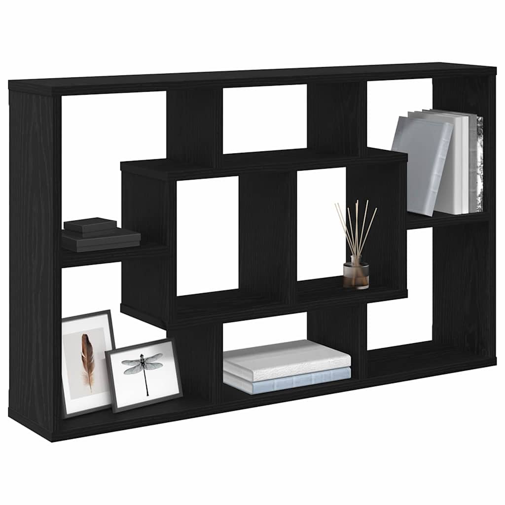 Væghylde med hylde Sort eg 85 x 16 x 52.5 cm Konstrueret træ