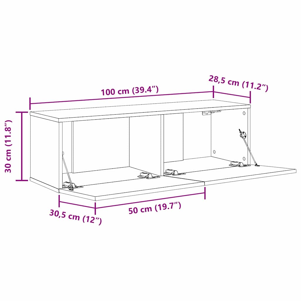 TV-skab 2 pcs Sort 100 x 30 x 30 cm Konstrueret træ