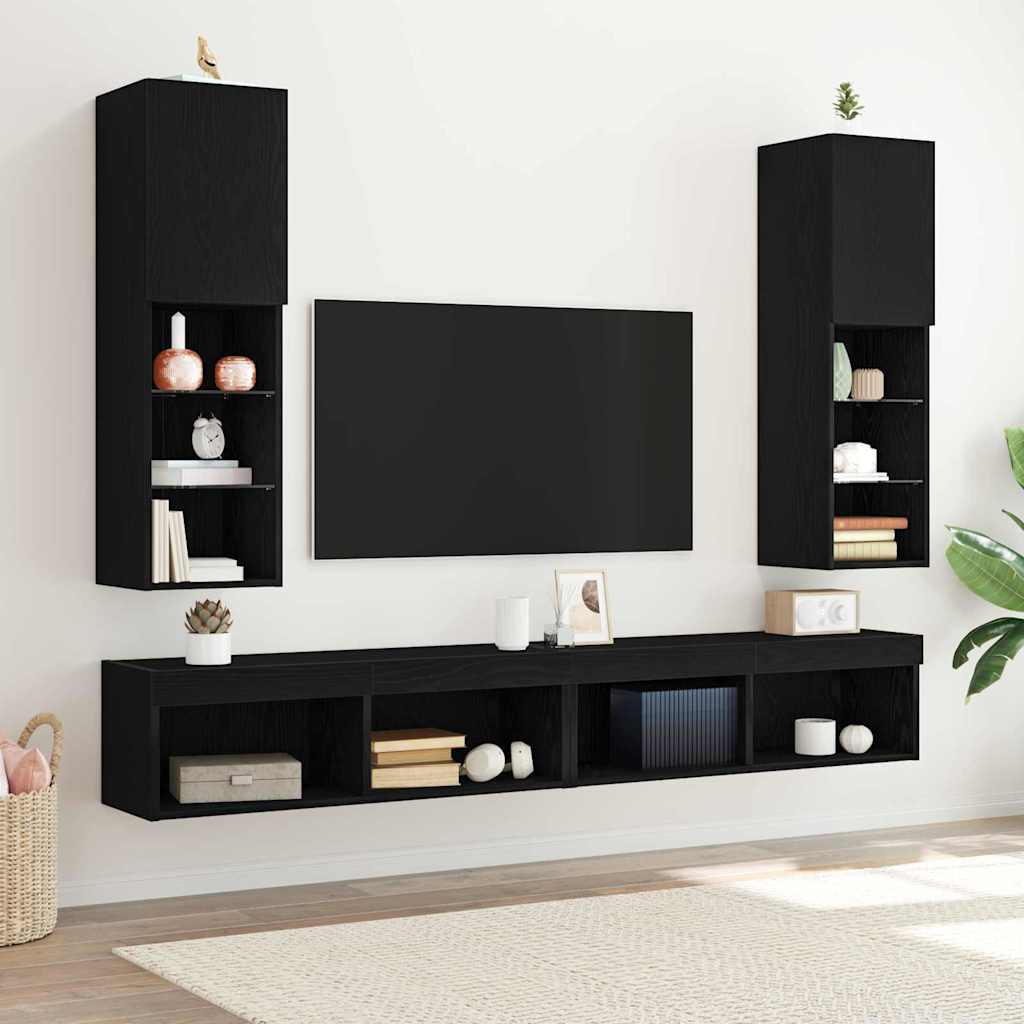 TV-skab 2 pcs Sort 30,5 x 30 x 102 cm Konstrueret træ