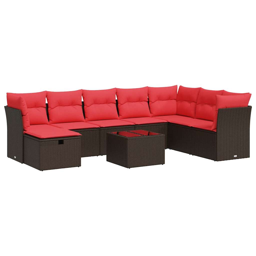 sofasæt til haven 9 dele med hynder polyrattan brun