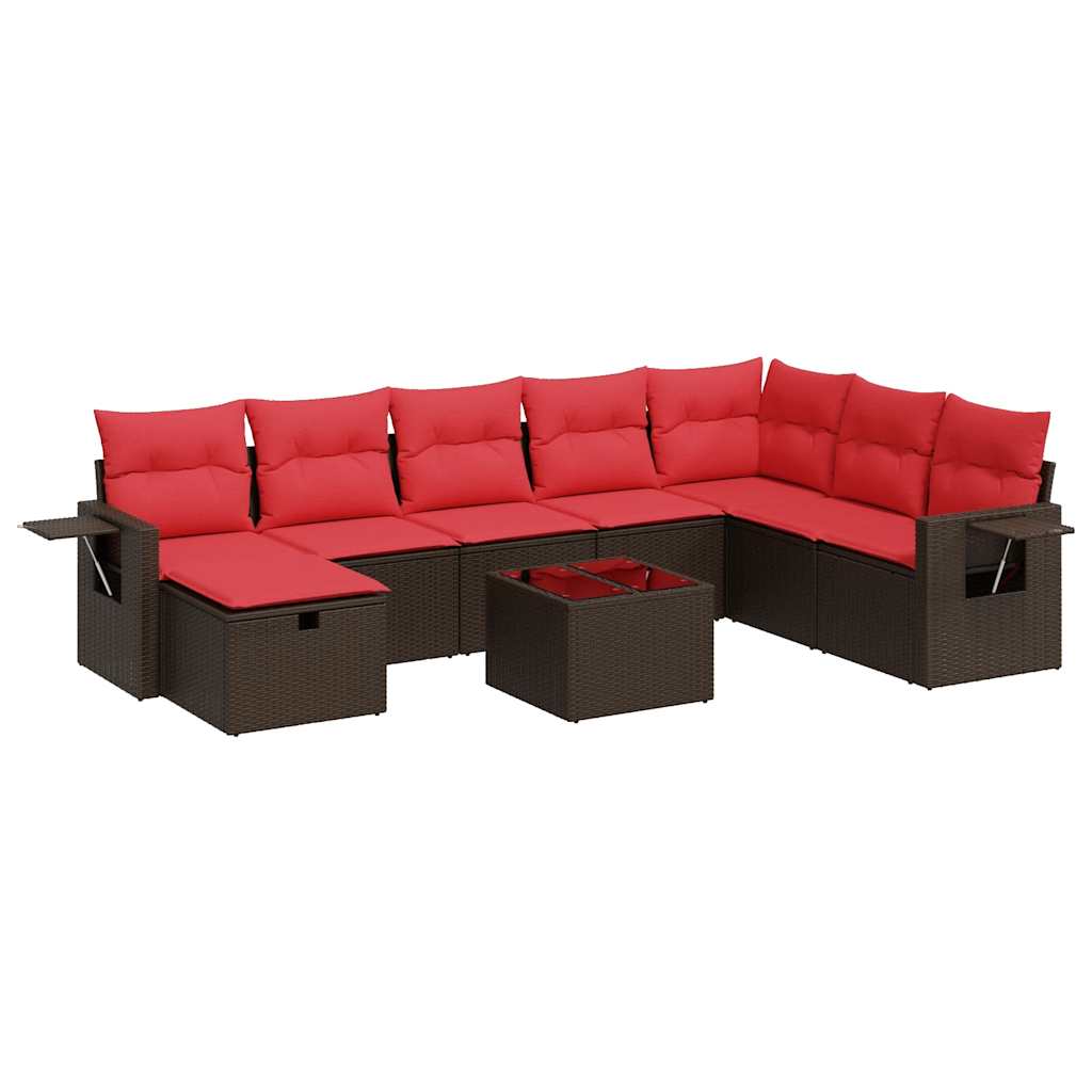 sofasæt til haven 9 dele med hynder polyrattan brun