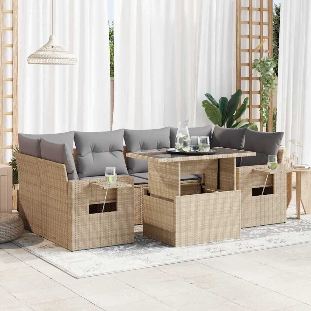 sofasæt til haven 7 dele med hynder polyrattan beige