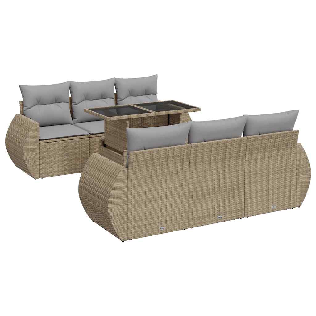 sofasæt til haven 7 dele med hynder polyrattan beige