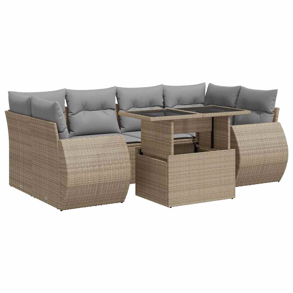 sofasæt til haven 7 dele med hynder polyrattan beige